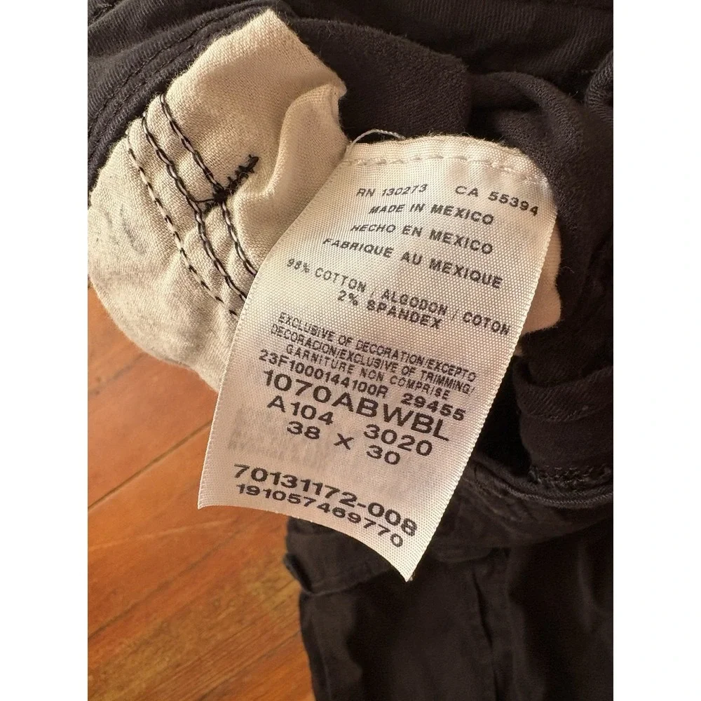 Wrangler Men's Cargo Pants 38x30 Black Relaxed Fit Cotton Work Utility